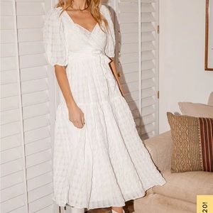 Hello Sweetheart White Puff Sleeve Tiered Midi Dress